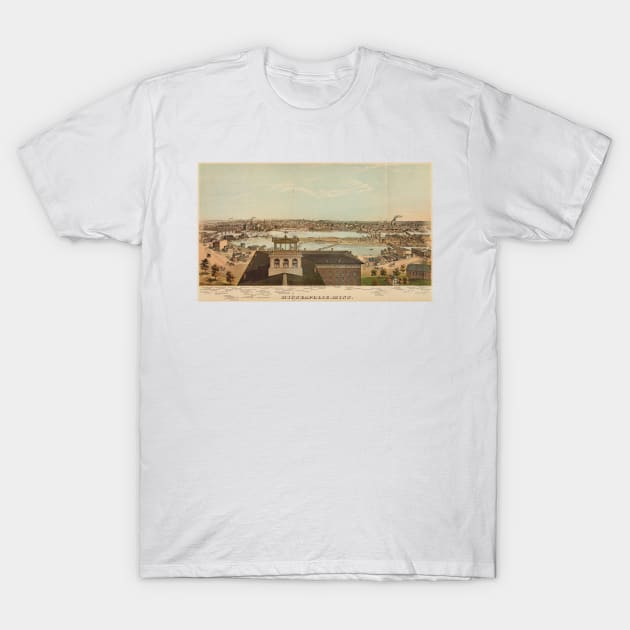 Vintage Pictorial Map of Minneapolis MN (1874) T-Shirt by Bravuramedia